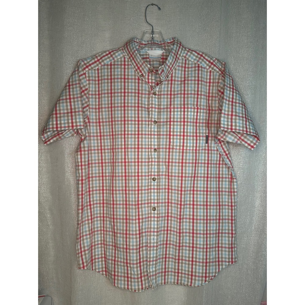 Columbia Plaid Button Down Short Sleeve Casual Shirt Regular‎ Fit Medium